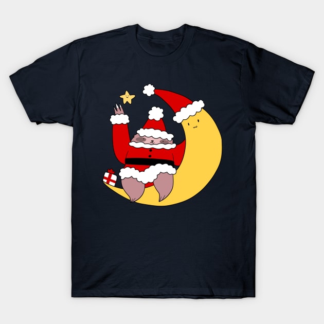 Santa Claus Sloth and Moon T-Shirt by saradaboru